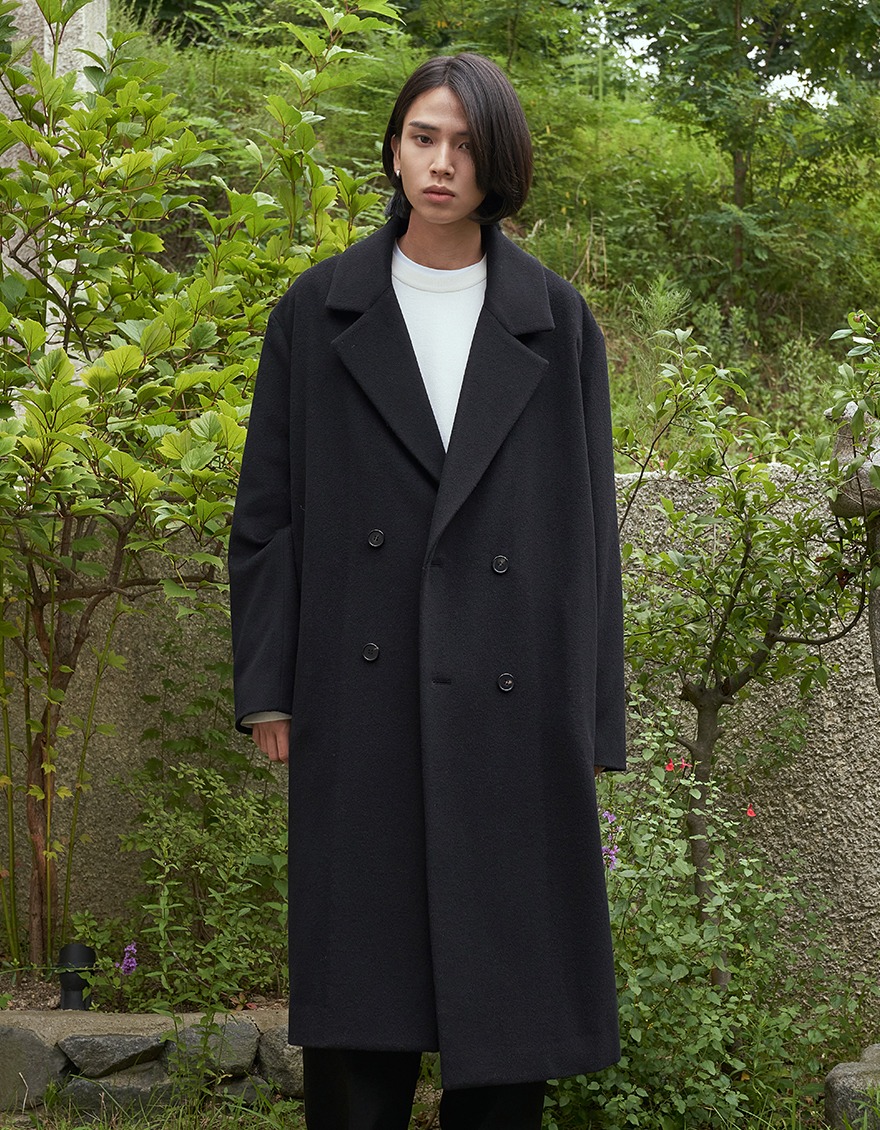 Wool cashmere long coat(Black)